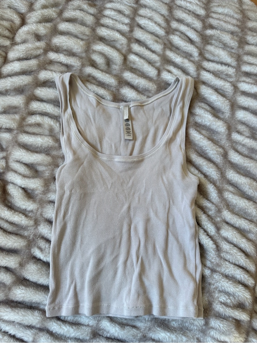 Skims Ribbed Scoop Neck Tank Top - beige